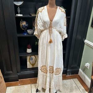 Anisa Embroidered Goddess Dress – Free Size – White – Tassel Ties